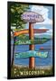 Signpost Destinations - Pewaukee Lake, Wisconsin-Lantern Press-Framed Art Print