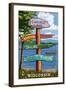 Signpost Destinations - Pewaukee Lake, Wisconsin-Lantern Press-Framed Art Print