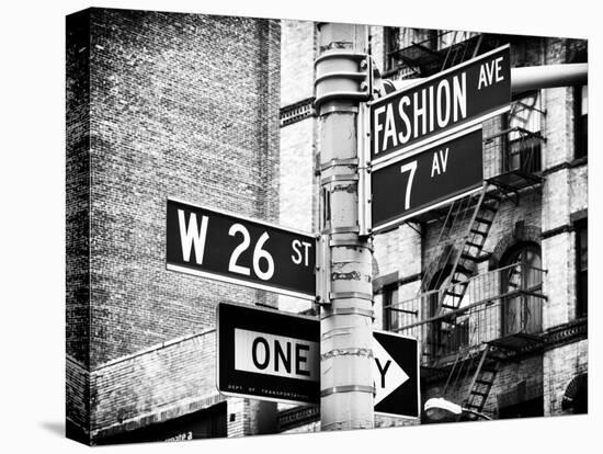 Signpost, Fashion Ave, Manhattan, New York City, United States, Black and White Photography-Philippe Hugonnard-Stretched Canvas