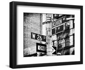 Signpost, Fashion Ave, Manhattan, New York City, United States, Black and White Photography-Philippe Hugonnard-Framed Premium Photographic Print