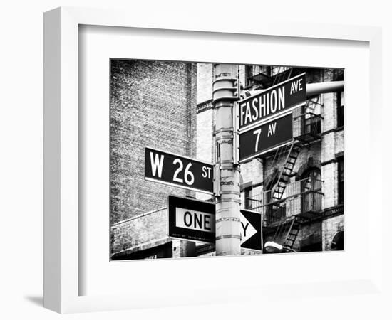 Signpost, Fashion Ave, Manhattan, New York City, United States, Black and White Photography-Philippe Hugonnard-Framed Premium Photographic Print