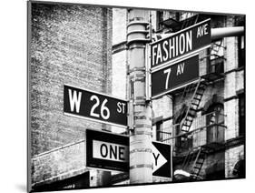 Signpost, Fashion Ave, Manhattan, New York City, United States, Black and White Photography-Philippe Hugonnard-Mounted Photographic Print