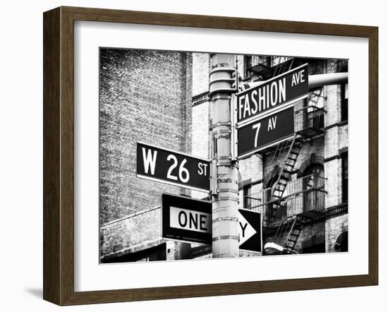 Signpost, Fashion Ave, Manhattan, New York City, United States, Black and White Photography-Philippe Hugonnard-Framed Premium Photographic Print