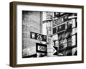 Signpost, Fashion Ave, Manhattan, New York City, United States, Black and White Photography-Philippe Hugonnard-Framed Premium Photographic Print