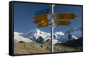 Signpost, Lyskamm, Breithorn, Gornergletscher, Gornergrat, Valais, Switzerland-Rainer Mirau-Framed Stretched Canvas