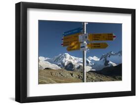 Signpost, Lyskamm, Breithorn, Gornergletscher, Gornergrat, Valais, Switzerland-Rainer Mirau-Framed Photographic Print