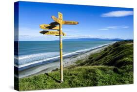 Signpost on Te Waewae Bay, Along the Road from Invercargill to Te Anau, South Island-Michael Runkel-Stretched Canvas