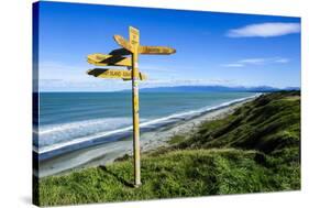 Signpost on Te Waewae Bay, Along the Road from Invercargill to Te Anau, South Island-Michael Runkel-Stretched Canvas