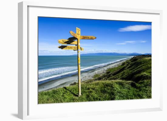 Signpost on Te Waewae Bay, Along the Road from Invercargill to Te Anau, South Island-Michael Runkel-Framed Photographic Print