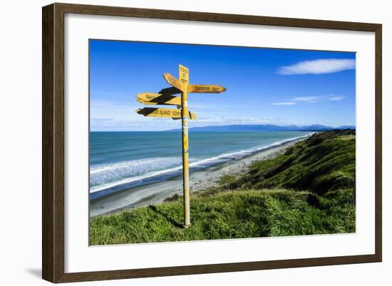 Signpost on Te Waewae Bay, Along the Road from Invercargill to Te Anau, South Island-Michael Runkel-Framed Photographic Print