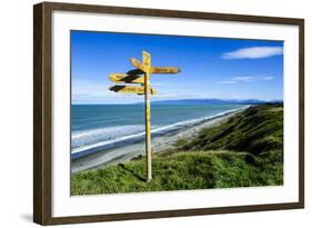 Signpost on Te Waewae Bay, Along the Road from Invercargill to Te Anau, South Island-Michael Runkel-Framed Photographic Print