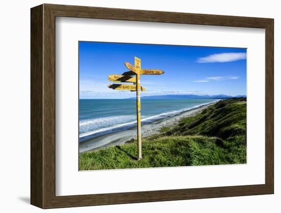 Signpost on Te Waewae Bay, Along the Road from Invercargill to Te Anau, South Island-Michael Runkel-Framed Photographic Print