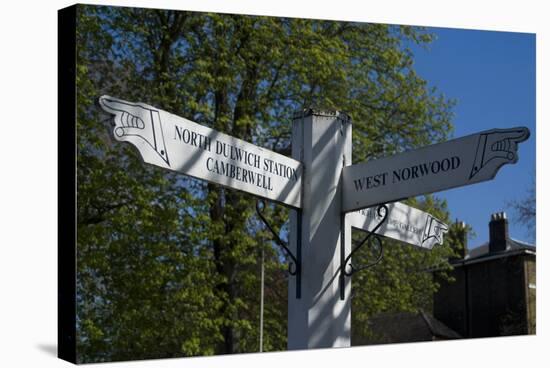 Signpost Showing the Way to North Dulwich Station Camberwell and West Norwood England-Natalie Tepper-Stretched Canvas