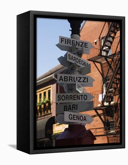 Signpost to Italian Cities, North End, 'Little Italy', Boston, Massachusetts, USA-Amanda Hall-Framed Stretched Canvas