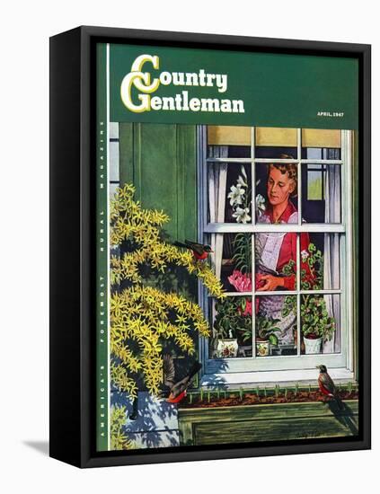 "Signs of Spring," Country Gentleman Cover, April 1, 1947-Rudy Pott-Framed Stretched Canvas