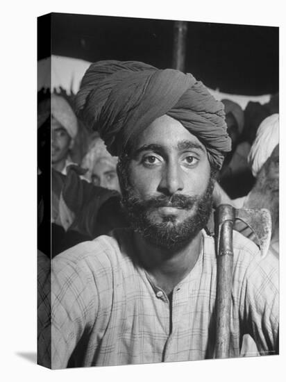 Sikh Listening to Speaker at Rally for a Protest March Regarding Irrigation in the District-Margaret Bourke-White-Stretched Canvas