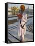 Sikh Pilgrim with Orange Turban, White Dress and Dagger, Reading Prayer Book, Amritsar-Eitan Simanor-Framed Stretched Canvas