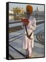 Sikh Pilgrim with Orange Turban, White Dress and Dagger, Reading Prayer Book, Amritsar-Eitan Simanor-Framed Stretched Canvas