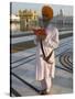 Sikh Pilgrim with Orange Turban, White Dress and Dagger, Reading Prayer Book, Amritsar-Eitan Simanor-Stretched Canvas