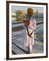 Sikh Pilgrim with Orange Turban, White Dress and Dagger, Reading Prayer Book, Amritsar-Eitan Simanor-Framed Photographic Print