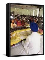 Sikh Priest and Holy Book at Sikh Wedding, London, England, United Kingdom-Charles Bowman-Framed Stretched Canvas