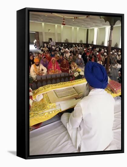 Sikh Priest and Holy Book at Sikh Wedding, London, England, United Kingdom-Charles Bowman-Framed Stretched Canvas