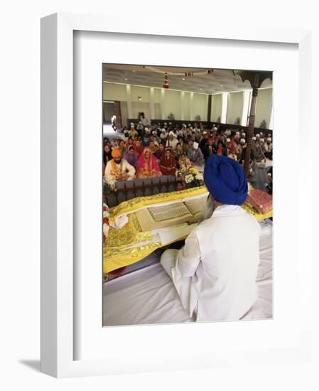 Sikh Priest and Holy Book at Sikh Wedding, London, England, United Kingdom-Charles Bowman-Framed Photographic Print