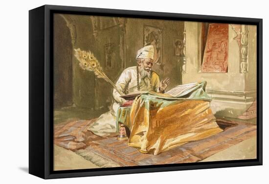 Sikh Priest Reading the Grunth, Umritsar, from 'India Ancient and Modern', 1867 (Colour Litho)-William 'Crimea' Simpson-Framed Stretched Canvas