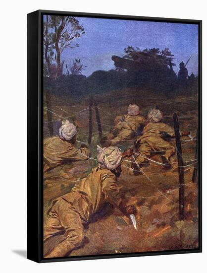 Sikh Soldiers in France During the First World War-WRS Stott-Framed Stretched Canvas