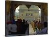 Sikhs at the Entrance to the Golden Temple, Crossing Guru's Bridge, Amritsar, Punjab, India-Jeremy Bright-Stretched Canvas