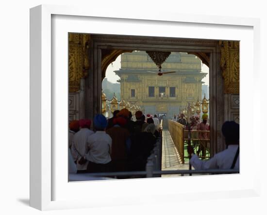 Sikhs at the Entrance to the Golden Temple, Crossing Guru's Bridge, Amritsar, Punjab, India-Jeremy Bright-Framed Photographic Print