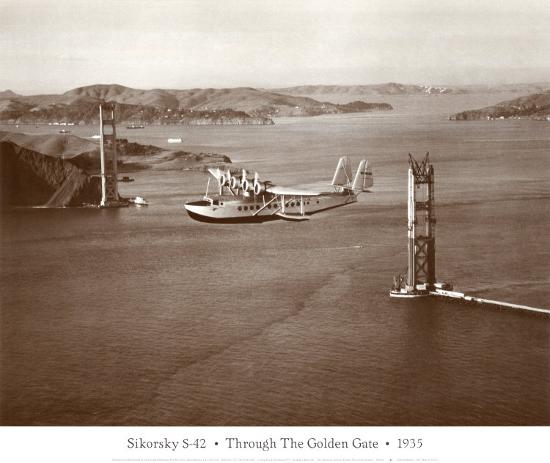 Sikorsky S-42 through the Golden Gate under Construction, San Francisco, 1935-Clyde Sunderland-Stretched Canvas