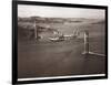 Sikorsky S-42 through the Golden Gate under Construction, San Francisco, 1935-Clyde Sunderland-Framed Art Print