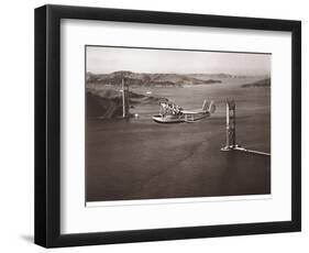 Sikorsky S-42 through the Golden Gate under Construction, San Francisco, 1935-Clyde Sunderland-Framed Art Print