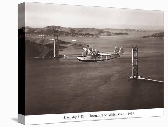 Sikorsky S-42 through the Golden Gate under Construction, San Francisco, 1935-Clyde Sunderland-Stretched Canvas