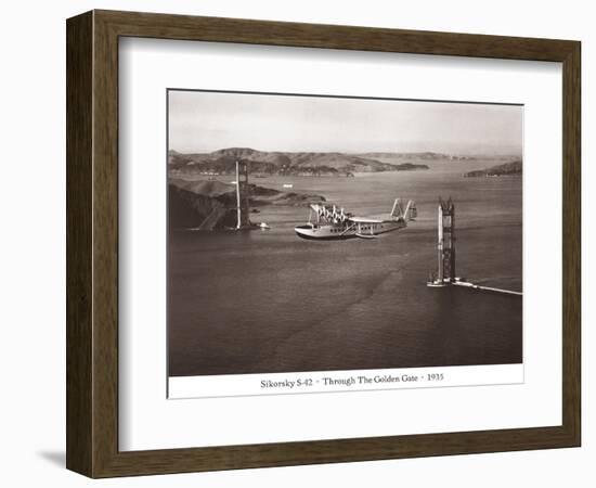 Sikorsky S-42 through the Golden Gate under Construction, San Francisco, 1935-Clyde Sunderland-Framed Art Print