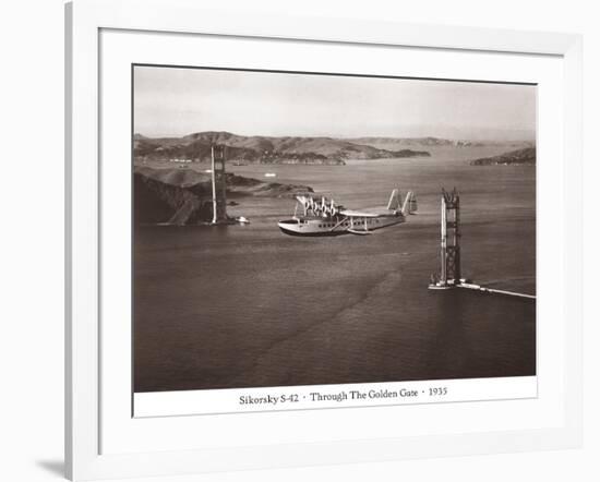 Sikorsky S-42 through the Golden Gate under Construction, San Francisco, 1935-Clyde Sunderland-Framed Art Print