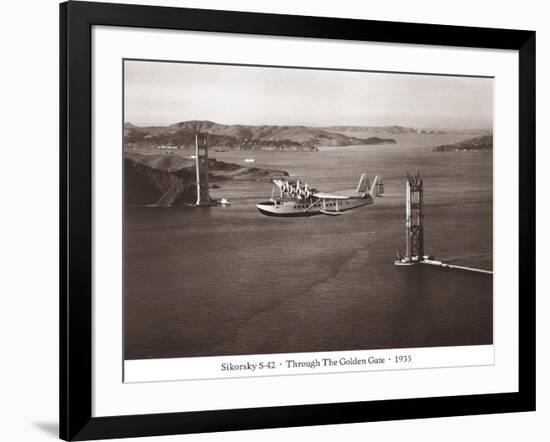 Sikorsky S-42 through the Golden Gate under Construction, San Francisco, 1935-Clyde Sunderland-Framed Art Print