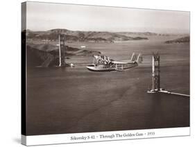 Sikorsky S-42 through the Golden Gate under Construction, San Francisco, 1935-Clyde Sunderland-Stretched Canvas