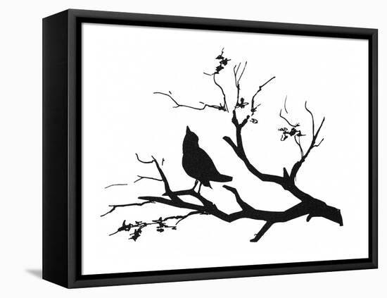 Silhouette: Bird on Branch-null-Framed Stretched Canvas