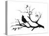 Silhouette: Bird on Branch-null-Stretched Canvas