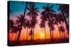 Silhouette Coconut Palm Trees on Beach at Sunset. Vintage Tone.-Nuttawut Uttamaharad-Stretched Canvas