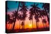 Silhouette Coconut Palm Trees on Beach at Sunset. Vintage Tone.-Nuttawut Uttamaharad-Stretched Canvas