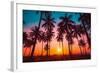 Silhouette Coconut Palm Trees on Beach at Sunset. Vintage Tone.-Nuttawut Uttamaharad-Framed Photographic Print