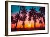 Silhouette Coconut Palm Trees on Beach at Sunset. Vintage Tone.-Nuttawut Uttamaharad-Framed Photographic Print