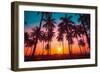 Silhouette Coconut Palm Trees on Beach at Sunset. Vintage Tone.-Nuttawut Uttamaharad-Framed Photographic Print