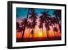 Silhouette Coconut Palm Trees on Beach at Sunset. Vintage Tone.-Nuttawut Uttamaharad-Framed Photographic Print