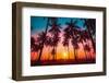 Silhouette Coconut Palm Trees on Beach at Sunset. Vintage Tone.-Nuttawut Uttamaharad-Framed Photographic Print