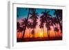 Silhouette Coconut Palm Trees on Beach at Sunset. Vintage Tone.-Nuttawut Uttamaharad-Framed Photographic Print