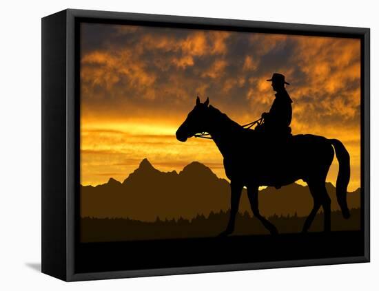 Silhouette Cowboy with Horse in the Sunset-volrab vaclav-Framed Stretched Canvas